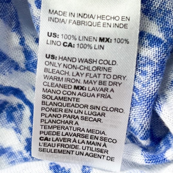 Chico's Ikat Linen Split Neck Tunic Top Womens Large Blue White Coastal Mature - Picture 8 of 9
